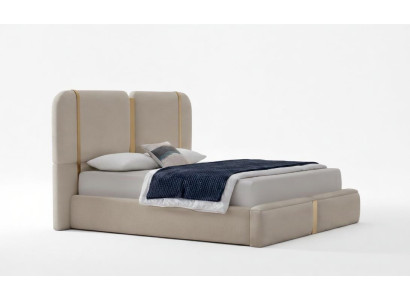 Elegantes Beiges Polsterbett Designer Schlafzimmer Textilbetten