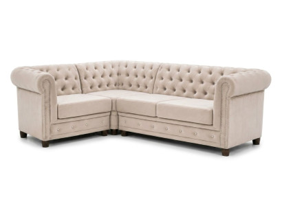 Beiges L-förmiges Ecksofa Stoffsofa Gestepptes Sofa Chesterfield Wohnzimmer