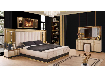 Schlafzimmer Set Bett 2x Nachttische Schminktisch mit Spiegel Beige
