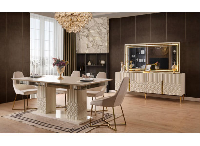 Esszimmer Set Esstisch 4x Stühle Beige Moderner Still Luxuriös Schick
