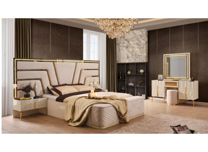 Schlafzimmer Set Bett Schminktisch mit Spiegel 2x Nachttische Beige