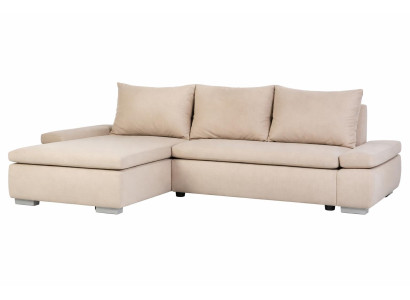 Beiges L-förmiges Ecksofa aus Stoff Großes Schlafsofa Wohnzimmer