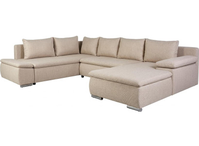 Beiges U-förmiges Ecksofa großes Stoffsofa mit Schlaffunktion Wohnzimmer