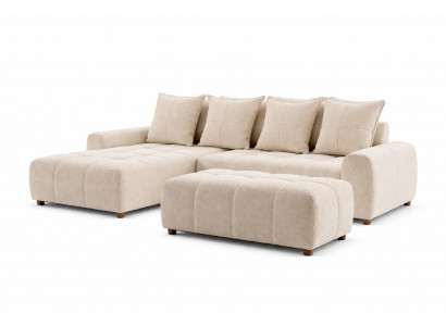 Beiges Ecksofa mit weichem Hocker Stoffsofa Ottomane Wohnzimmergarnitur
