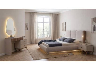 Luxus Elegante Schlafzimmer Set Bett Nachttisch Schminktisch Beige