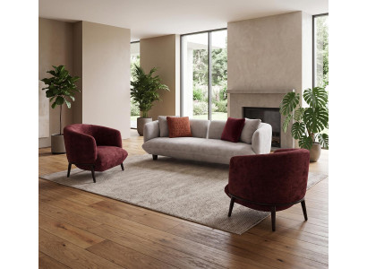 Graue-Rote Polstergarnitur Designer Sofas Edle Textilsessel 3tlg