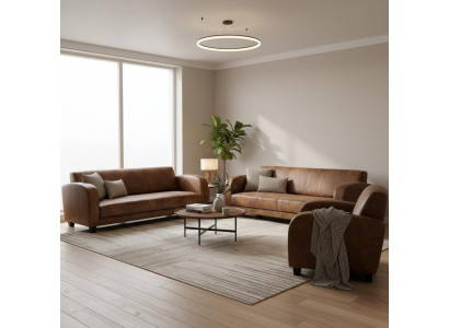 Braunes Wohnzimmer-Set 3+3+1-Sitzer-Sofas Ledersofas Ledersessel Polstermöbel