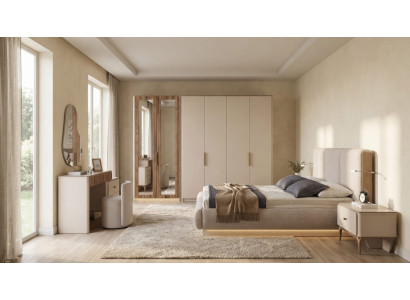 Exklusiv Modern Schlafzimmer Set Schrank Beige Bett Schminktisch Holz