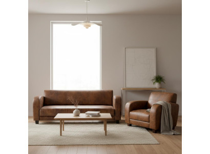 Braunes Wohnzimmer-Set 3+1-Sitzer-Sofas Ledersofa und Sessel luxuriös