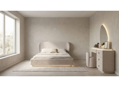 Luxus Elegant Schlafzimmer Set Bett Schminktisch Hocker Beige Design