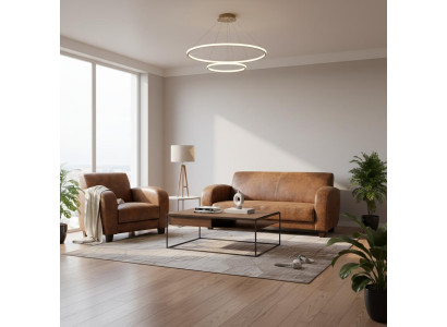 Braunes Wohnzimmer-Set 2+1-Sitzer-Sofas Hochwertige Ledersofas Polstermöbel