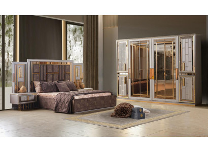 Schlafzimmer Set Bett 2x Nachttische Grau Moderner Stil Schick Elegant