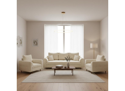 Modernes hellbeiges Wohnzimmer-Set 3+1+1-Sitzer-Sofas Sessel hohe Qualität