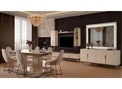 Esszimmer Set Esstisch 6x Stühle Konsole Beige Moderner Stil Elegant