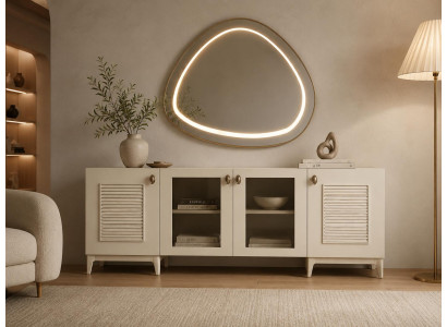Esszimmer-Set Sideboard Spiegel Beige Bequem Geräumig Stilvoll