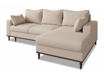 Beiges L-förmiges Ecksofa mit Schlaffunktion Stoffsofa Wohnzimmer