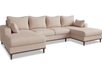 Beiges U-förmiges Ecksofa mit Schlaffunktion Ausziehsofa Stoffsofa Wohnzimmer