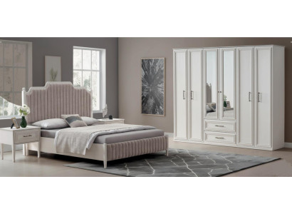 Moderne Helle Schlafzimmer Garnitur Bett Nachttische Schminktisch