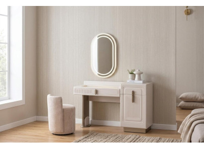 Design Schminktisch Set Elegante Spiegel Hocker Beige Schick Modern