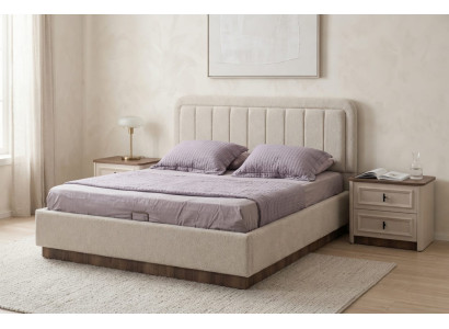 Modern Glamour Schlafzimmer Set Beige Bett 2x Nachttischen Luxus Edel