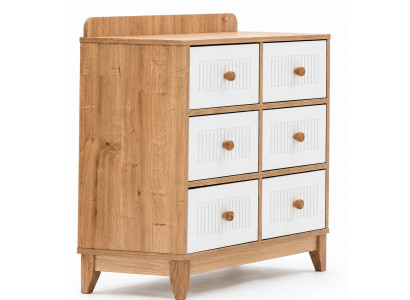 Elegante Kommode Naturholz Weiß mit sechs geräumigen Schubladen