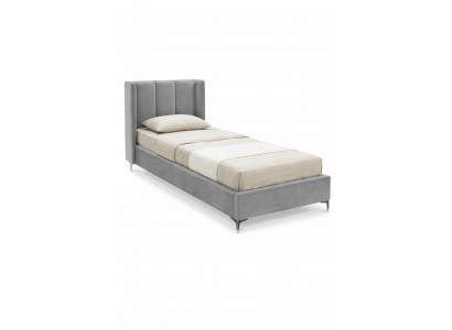 Graues Einzelbett 90 x 200 cm Bettgestell aus Holz Bezug aus Stoff