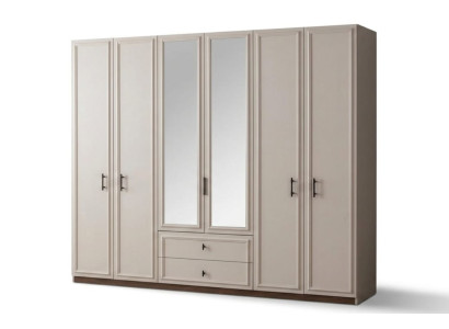 Modern Kleiderschrank 6-türig Beige Spiegel Schrank Elegant Design