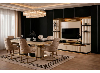 Esszimmer Set Esstisch 6x Stühle TV-Block Beigе Moderner Stil Schick