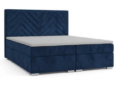 Blaues Doppelbett 200 x 200  Bett mit Stoffbezug Stauraumfächern und Toppers