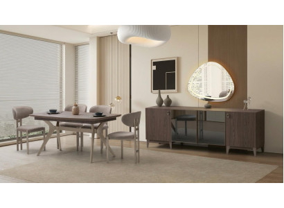 Esszimmer-Set Esstisch 4x Stuhl Spiegel Sideboard Braun Bequem