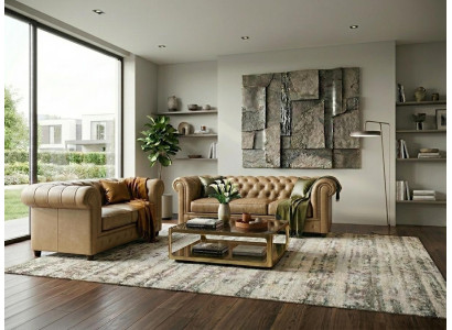 Beiges Wohnzimmer-Set 3+2-Sitzer-Sofas Gesteppte Sofas Chesterfield