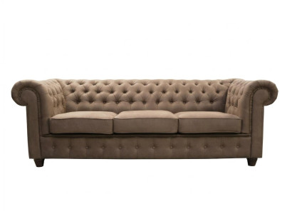 Braunes 3-Sitzer-Sofa aus Stoff  klassisches Sofa  Chesterfield Polstermöbel
