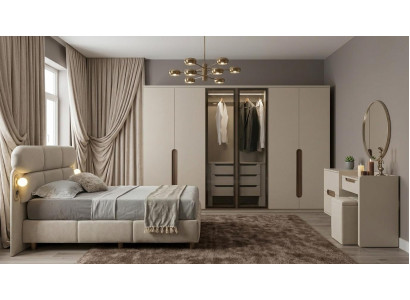 Moderne Beige Schlafzimmer Garnitur Textilbett Designer Kommode