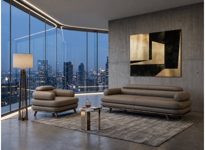 Graue Wohnzimmer Couchgarnitur Stilvoller 3-Sitzer Loungesessel
