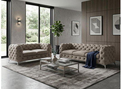 Beiges klassisches Wohnzimmer-Set 3+2-Sitzer-Sofas Gesteppte Chesterfield