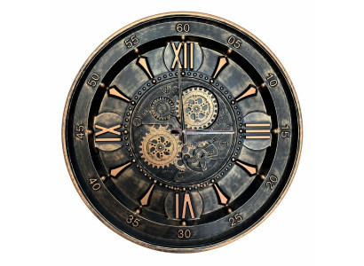 Industrielle Wanduhr Vintage Schwarz Gold Zahnräder Mechanisch Dekor