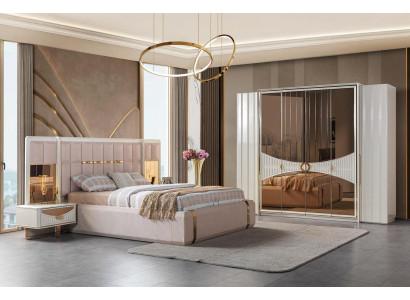 Designer Schlafzimmer Garnitur Beiges Doppelbett Kleiderschrank