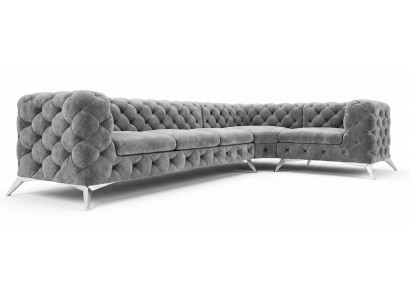 Graues L-förmiges Ecksofa großes gestepptes Sofa mit Metallfüßen Chesterfield