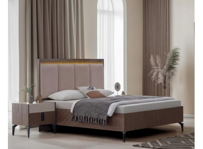 Braune Schlafzimmer Garnitur Edles Textilbett 2x Nachtkonsolen 3tlg