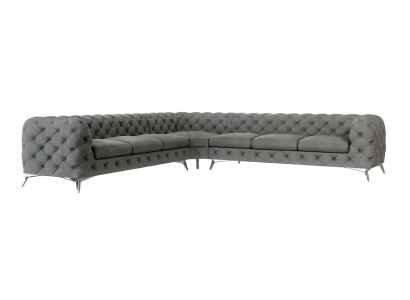 Luxuriöses graues L-förmiges Ecksofa Chesterfield großes gestepptes klassisch
