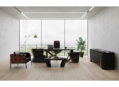 Elegantes Büro Möbelset Schwarz mit Tisch Sideboard und Couchtisch