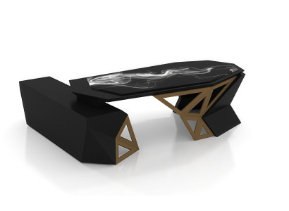 Moderner Design Schreibtisch Schwarz Gold mit Stauraum Modern