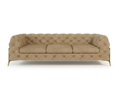 Beiges gestepptes 3-Sitzer-Sofa Stoffsofa mit goldenen Beinen Chesterfield