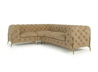 Hellbraunes L-förmiges Ecksofa Gestepptes klassisches Sofa Chesterfield