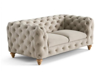 Beiges 2-Sitzer-Sofa aus Stoff Gestepptes Sofa Chesterfield Polstermöbel