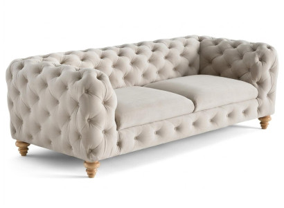 Beiges 2,5-Sitzer-Sofa Stoff Gestepptes Polstersofa Chesterfield Wohnzimmer
