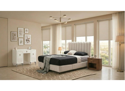 Schlafzimmer-Set Bett Kopfteil Kommode Modern Holz Weiß Bequem