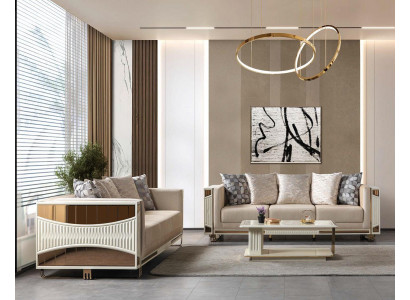 Sofa Wohnzimmer weiß beige goldfarben weich bequem modern coffee table