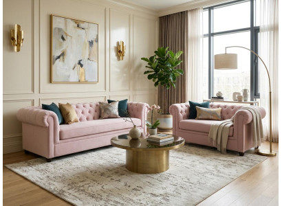 Hellrosa Wohnzimmergarnitur 3+2-Sitzer-Sofas Chesterfield Klassische Sofas