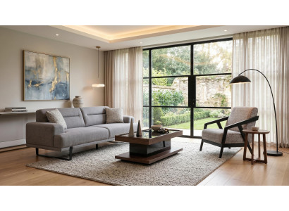 Dallas Sofa Set mit Sessel Couchtisch Grau Designer Wohnzimmer modern